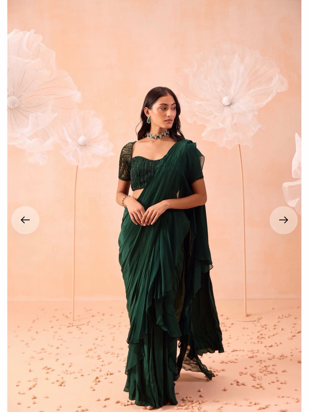 Parul Gandhi Emerald Predraped Saree Set